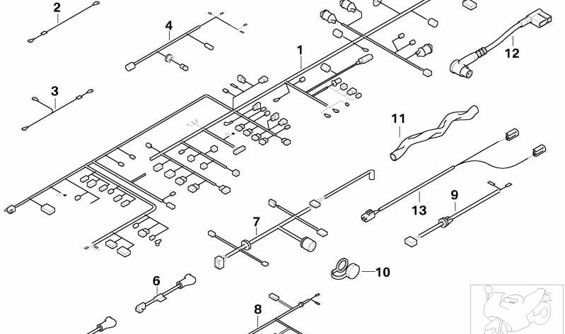 Wiring for rear trunk (Top Case) OEM 61127680413 for BMW Motorrad K 1200 Lt (KK58) produced between 2004 and 2009. Original BMW Motorrad.