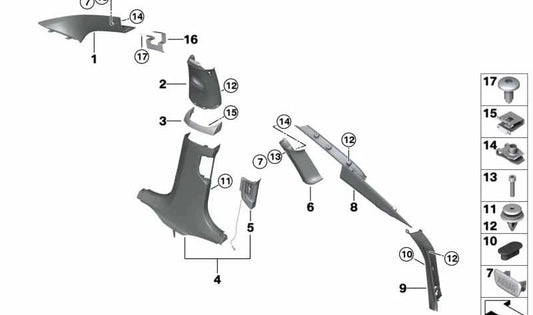 Cubierta inferior pilar D izquierdo OEM 51477445469 para BMW G32 y G32N. Repuesto original BMW.
