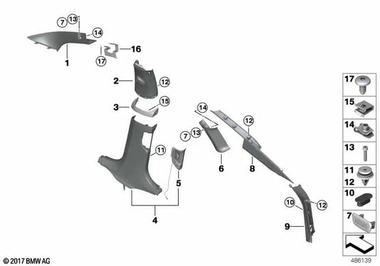 B-Pillar decoration upper right for BMW G32 (OEM 51438070682). Original BMW