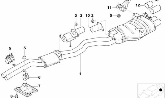 Silencioso intermedio y trasero OEM 18107506021 para BMW E46. Pieza original BMW.