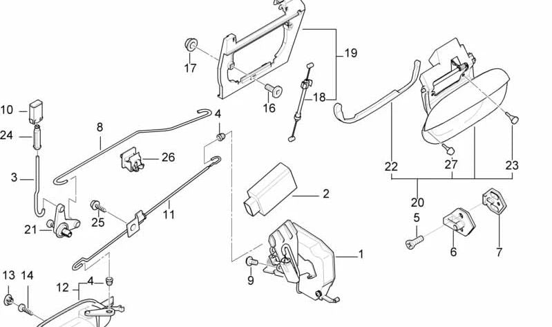 Maneta de puerta inferior derecha OEM 51218226050 para BMW Serie 5 E39, Serie 7 E38. Original BMW.