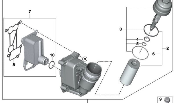 Intercambiador de calor de aceite OEM 11428512435 para BMW E90, E91, E92, E93, F07, F10, F11, F01, F02, E70, E71. Original BMW.
