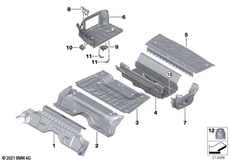 Rear floor panel cross member for BMW G20, G20N, G21, G21N, G80, G81, G22, G26, G82 (OEM 41007487299). Original BMW