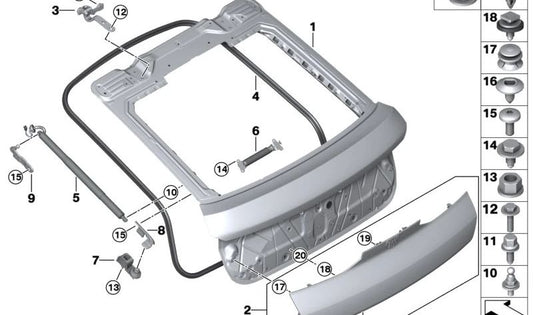 Right opening engine for trunk (Spindelantrieb) OEM 51249482802 for BMW G06, F96. Original BMW.