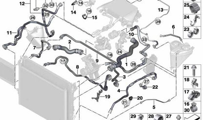 Manguera del vaso de expansión OEM 17128575774 para BMW G30, G31, G11, G12 (incluye versiones ALPINA D5s, M550d xDrive, 750d xDrive, 750Ld xDrive). Original BMW.