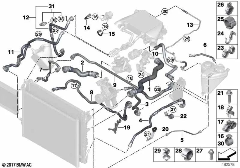 Cilindro de depósito de depósito de cilindro para BMW G30, G30N, G31, G31N, G11, G11N, G12, G12N (OEM 17128579940). BMW original.