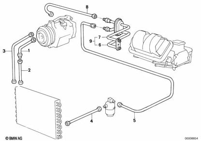 Tuyau de pression deux tubes de séchage OEM 64531363384 pour BMW Série 7 E23. Véritable BMW.