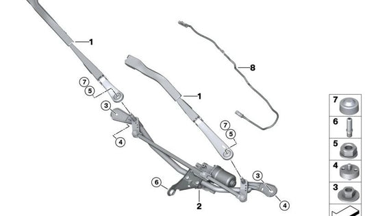 Windshield Wiper Linkage System with Motor for BMW G20, G21, G28, G80, G81, G22, G23, G26, G82, G83 (OEM 61617427901). Original BMW