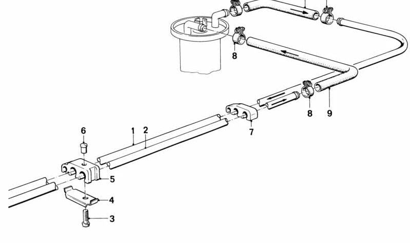 Gasoline pipe OEM 16121179285 for BMW E30 316 and 316i (with M10 engine, manual and automatic). Original BMW.