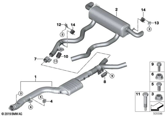 Silenciador de exaustão para BMW G20, G20N, G21, G21N, G22, G23 (OEM 18308477568). BMW original.