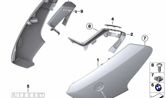 Revestimiento lateral derecho OEM 46637682938 para motos BMW R1200RT, R900RT. Original BMW Motorrad.