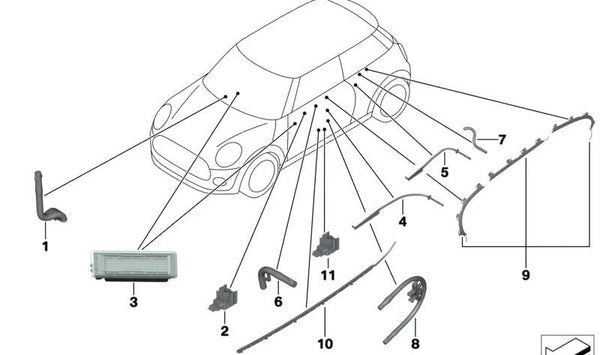 Conducto de fibra óptica guardaobjetos puerta izquierda OEM 63319362945 para MINI Clubman F54, F54 LCI. Original MINI.