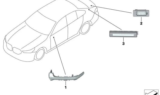 Additional indicator light for left rearview mirror OEM 51169451951 for BMW G60, G61, G68, G90, G70, G45. Original BMW