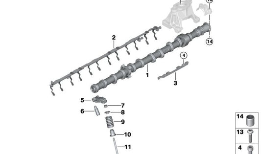 Árbol de levas de escape OEM 11319452651 para BMW G20, G21, G22, G23, G26, G60, G70, G45, G05, G18, G06, G07. Original BMW.