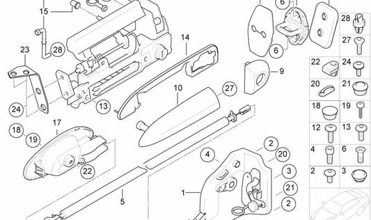 Base de vedação para a alça externa da porta direita para BMW Z8 E52 (OEM 5121823882). BMW original