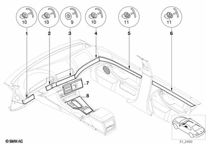 Moldura de madera para tablero de instrumentos exterior izquierda para BMW E39 (OEM 51458159743). Original BMW