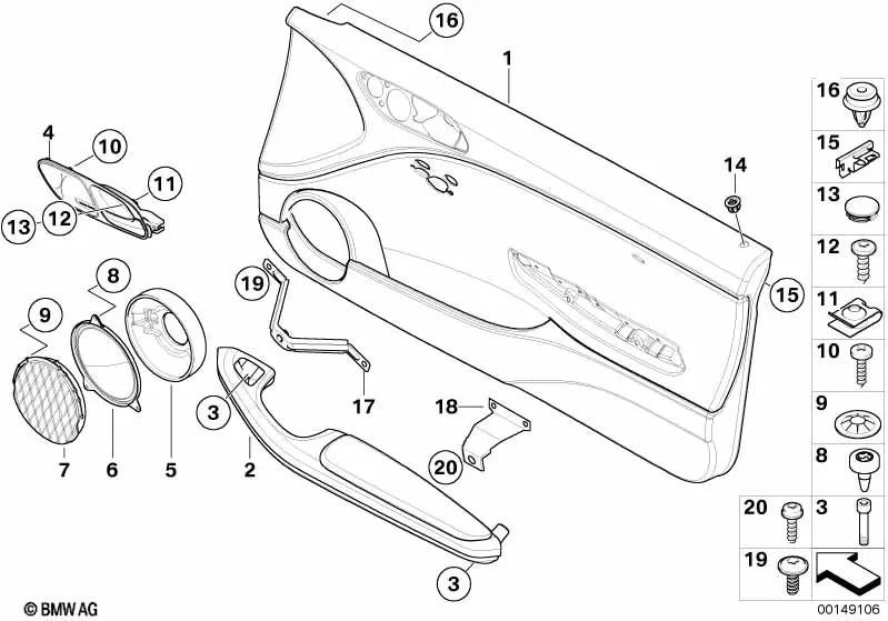 Soporte de revestimiento puerta trasera inferior OEM 51417895935 para BMW E46, M3 CSL. Original BMW.