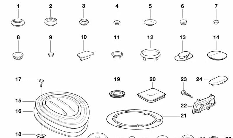 Tapón embellecedor OEM 51711906001 para BMW {E32, E34, E36, E46, E85, E86, F25, F26, G87, i01, i01N} y BMW Motorrad {CK19}. Pieza original BMW.