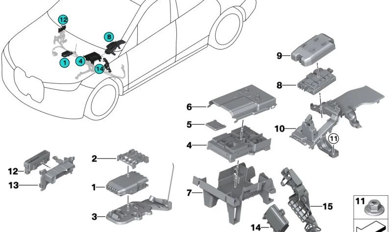 Distribuidor eléctrico delantero OEM 61149827015 para BMW I20. Repuesto original BMW.