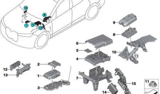Distribuidor eléctrico delantero OEM 61149827015 para BMW I20. Repuesto original BMW.