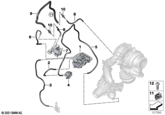 Blue Vacuum Hose for BMW 1 Series F40, 2 Series F44, F45N, F46N, G42, 3 Series G20, G20N, G21, G21N, G28, G28N, 4 Series G22, G23, G26, 5 Series G30, G30N, G31, G31N, 6 Series G32, G32N, X1 F48, N, X2 F39, X3 G01, G01N, X4 G02, G02N (OEM 11657824937).