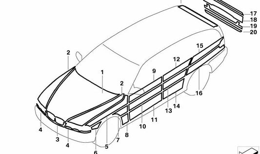 Kleberfilm für das untere Hecktor für die BMW 3 E46 -Serie (OEM 51147133200). Original BMW