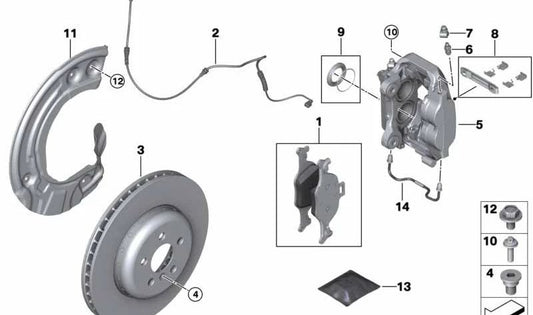 Braginage de frein avant gauche sur le plan gauche 34116883485 pour BMW G11, G11n, G12, G12N. BMW d'origine.