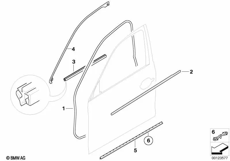 Front Left Door Outer Slot Cover for BMW E60, E60N, E61, E61N (OEM 51217207259). Original BMW