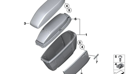 Tampa lateral esquerda/direita OEM 46547693171 para BMW Motorrad F 800 gt, F 750 gs, F 800 gs, F 850 ​​gs, F 900 gs, K 1600 gt. BMW Motorrad original.