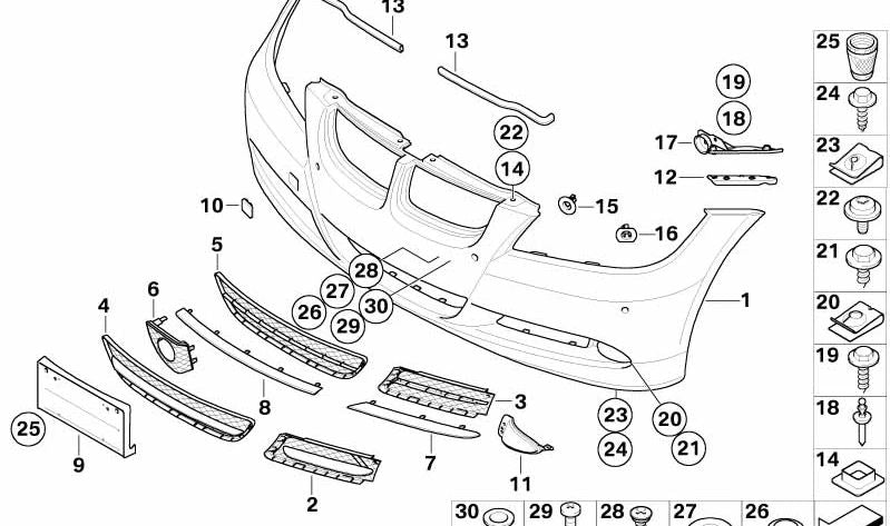 Rejilla delantera abierta derecha OEM 51117134082 para BMW E90, E91. Original BMW.