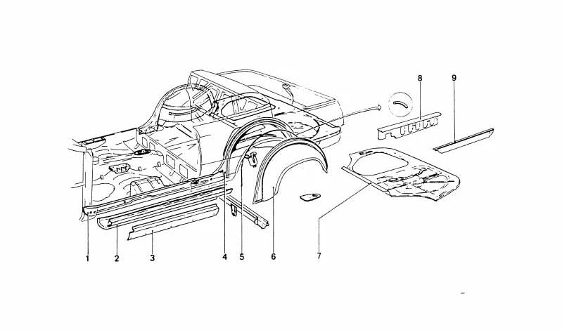 Revestimiento interior del paso de rueda trasero derecho OEM 41145403146 para BMW Serie 5 (E39). Original BMW.