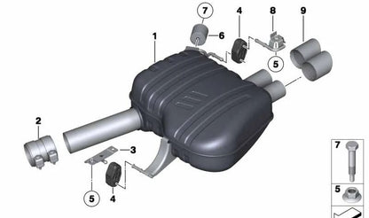 Rear silencer for BMW 5 Series F07 (OEM 18308517118). Original BMW.