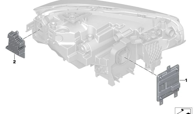 Módulo LED básico derecho de faro OEM 63115A043C2 para BMW Serie 2 Coupé G42, M2 G87. Original BMW.