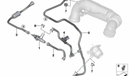 Tubería de depresión con sensor de presión OEM 13908671025 para MINI F56, F55, Clubman F54, Cabrio F57, Countryman F60... y más. Original MINI.