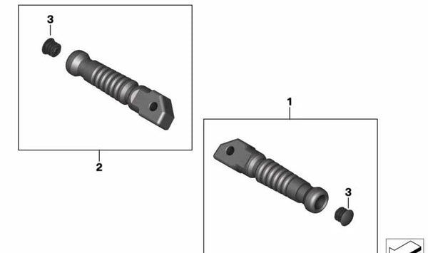 Reposapiés trasero derecho OEM 46718396784 para BMW Motorrad R nineT (RK21), Pure (RK22), Scrambler (RK23), Racer (RK32), Urban G/S (RK33). Original BMW Motorrad.