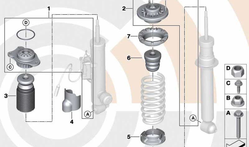 Kit de reparación soporte suspensión OEM 33522451580 para BMW F07, F07N, F11, F11N. Original BMW.