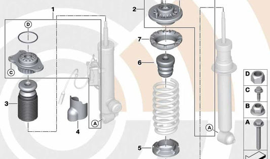 Kit de reparación soporte suspensión OEM 33522451580 para BMW F07, F07N, F11, F11N. Original BMW.