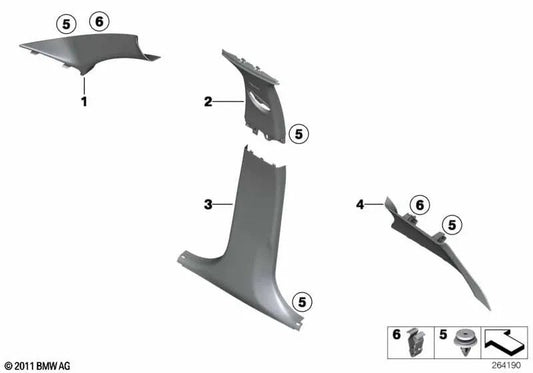 Upper Left B-Pillar Molding for BMW F20, F20N (OEM 51438066261). Original BMW.