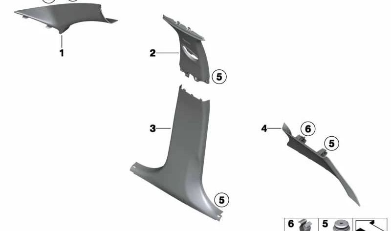 Right C-pillar trim for BMW 1 Series F20, F20N (OEM 51437250206). Original BMW.