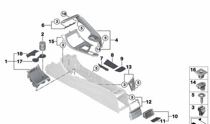 Alfombrilla interior portavasos OEM 51169317088 para BMW X1 F48 y BMW X2 F39. Accesorio original BMW para consola central.