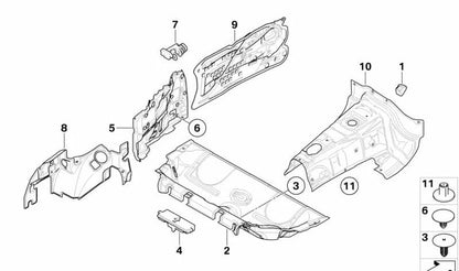 Aislante acústico puerta izquierda OEM 51487190335 para BMW E81, E82, E88. Original BMW.