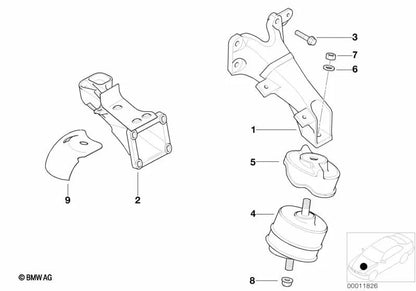 Soporte de goma izquierda OEM 11811141735 para BMW Serie 3 E36 (320i, 323i). Original BMW.