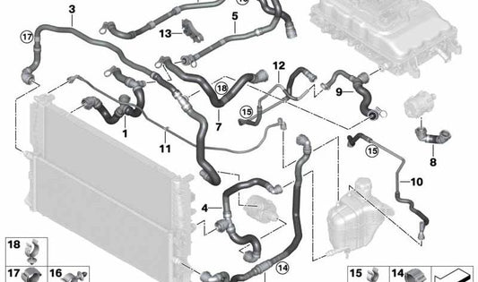 Tubo flexible bomba eléctrica de líquido refrigerante OEM 17128741781 para MINI F56 BEV, F56 BEV LCI, Cabrio F57 BEV... y más. Original MINI.