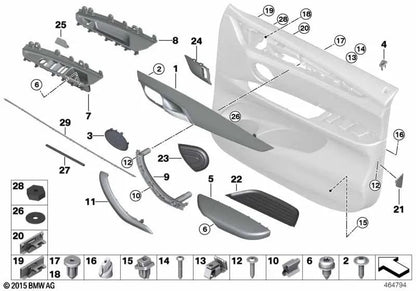 Inserto delantero izquierdo para BMW X5 F15, F85, X6 F16, F86 (OEM 51427292477). Original BMW