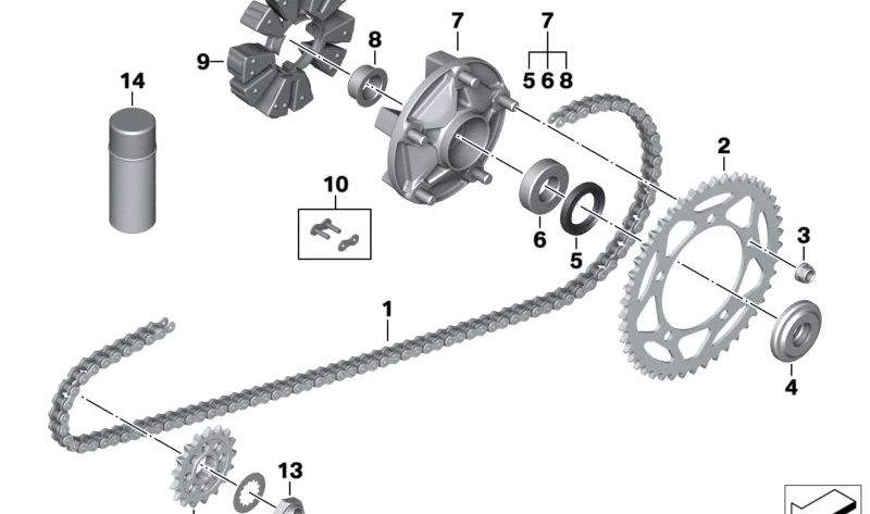 Cadena de propulsión OEM 33818406887 para motos BMW S 1000 R, M 1000 RR, S 1000 RR. Original BMW Motorrad.