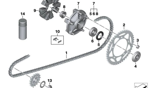 Cadena de transmisión OEM 33818546402 para BMW Motorrad R 1200 GS, R 1200 R, R 1200 RT, R 1200 ST, HP2 Enduro. Original BMW Motorrad.