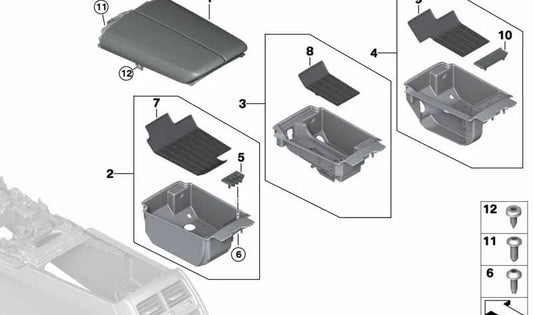 Bandeja organizadora central OEM 51169384368 para BMW Serie 7 G11 y G12. Original BMW.