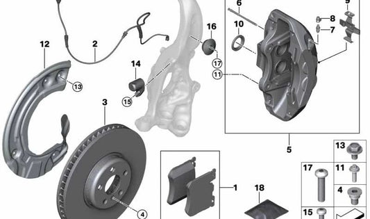 Pinza de freno delantera derecha negra OEM 34116872578 para BMW G11 y G12. Compatible con modelos 725d, 725Ld, 750d xDrive, 750i, 750i xDrive, y 750Li. Original BMW.