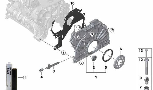 Tapa de cadena distribución OEM 11147807755 para BMW E81, E82, E87, E88, E90, E91, E92, E93, E60, E61, E83, E84. Original BMW.