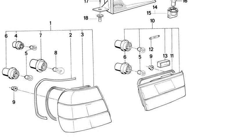 Luz trasera portón trasero derecha para BMW E34 (OEM 63211379398). Original BMW